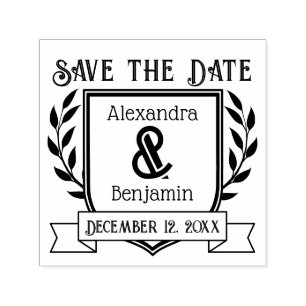Paar-Wappen-Band Botanical Save-the-Date-Karte Permastempel