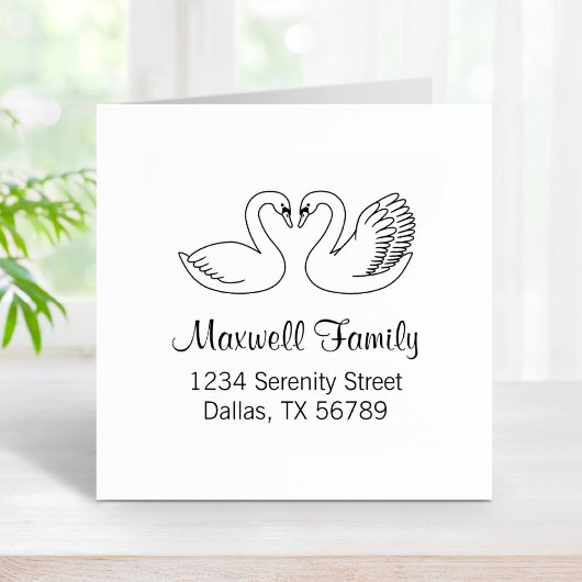 Paar weiße Schwäne Sitzadresse Gummistempel