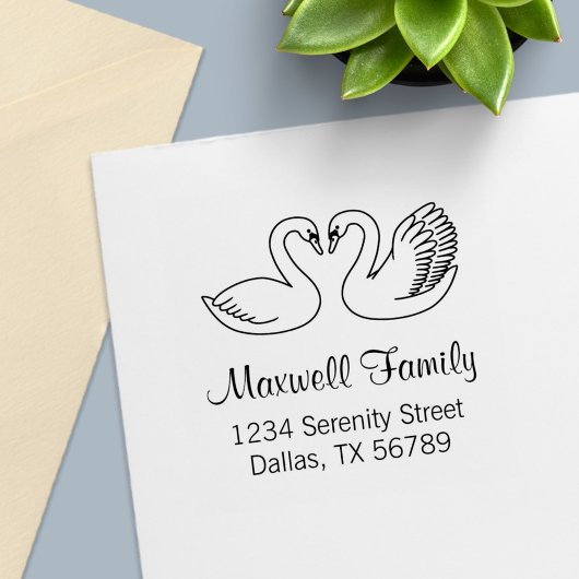 Paar weiße Schwäne Sitzadresse Permastempel