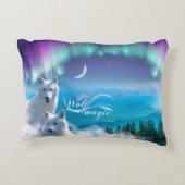 Paar weißer Wölfe mit Nordlicht Dekokissen (Rückseite)