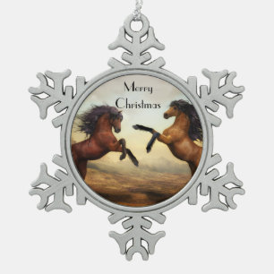 Paar wilder Pferde Schneeflocken Zinn-Ornament