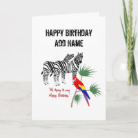 Paar Zebras und Papagei, Geburtstag, anpassen
