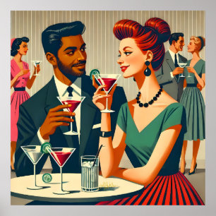 Paare auf der Cocktailparty im Stil der Mitte des Poster