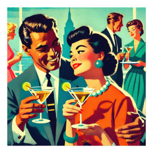 Paare auf einer Cocktailparty im Stil der Mitte de Fotodruck