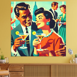 Paare auf einer Cocktailparty im Stil der Mitte de Leinwanddruck
