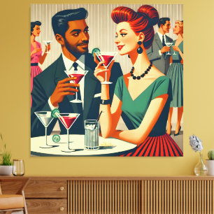Paare auf einer Cocktailparty im Stil der Mitte de Leinwanddruck