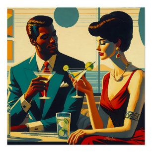 Paare auf einer Cocktailparty im Stil der Mitte de Poster
