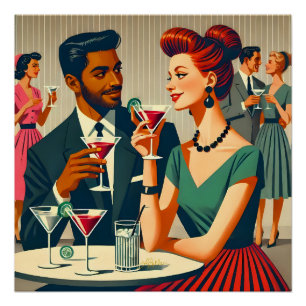 Paare auf einer Cocktailparty im Stil der Mitte de Poster