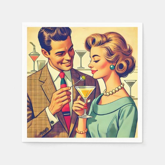Paare auf einer Cocktailparty im Stil der Mitte de Serviette (Vorderseite)