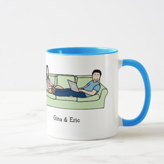 Paare auf Laptops - personalisierte Cartoon-Tasse Tasse (Rechts)