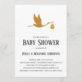 Paare Baby Dusche Imitate Gold Foil Stork mit Bund Einladung