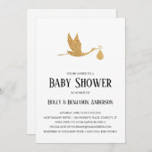 Paare Baby Dusche Preppy Gold Stork mit Bundle Einladung (Vorne/Hinten)