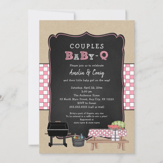 Paare Baby Q, Girl GRILLEN Babydusche Einladung (Vorderseite)