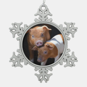 Paare Baby-Schweine Schneeflocken Zinn-Ornament