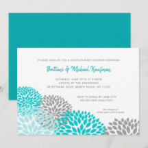 Paare Babydusche Einladung, Türkis-Grau