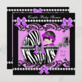 Paare Babydusche Girl Zebra Lila Einladung (Vorne/Hinten)
