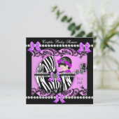 Paare Babydusche Girl Zebra Lila Einladung (Stehend Vorderseite)