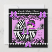 Paare Babydusche Girl Zebra Lila Einladung (Vorderseite)