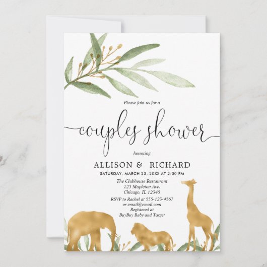 Paare Babydusche, Safari Babydusche Einladung (Vorderseite)