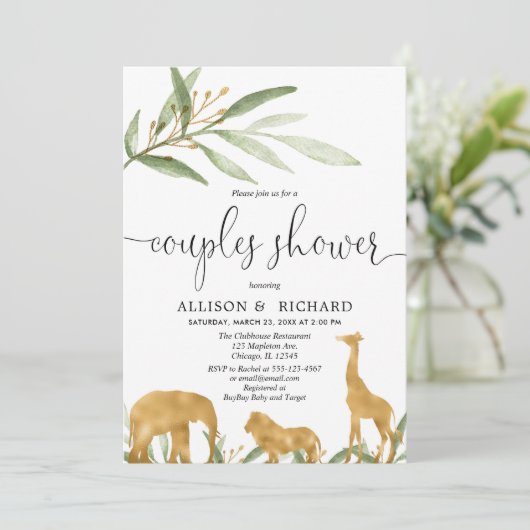 Paare Babydusche, Safari Babydusche Einladung (Stehend Vorderseite)