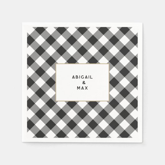 Paare Black Gingham Couples Dusche Cocktail Serviette (Vorderseite)