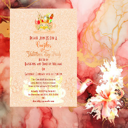 Paare Blumenstrauß Teacup Valentinstag Party Einladung