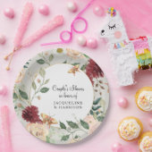 Paare Brautparty Aquarell Blütengraue Koralle Pappteller (Party)