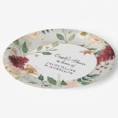 Paare Brautparty Aquarell Blütengraue Koralle Pappteller (Schrägansicht)