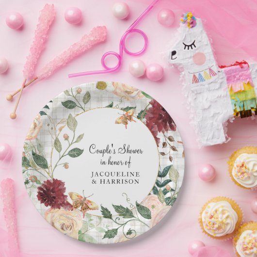 Paare Brautparty Aquarellfarben Kariert Grau Pappteller (Party)