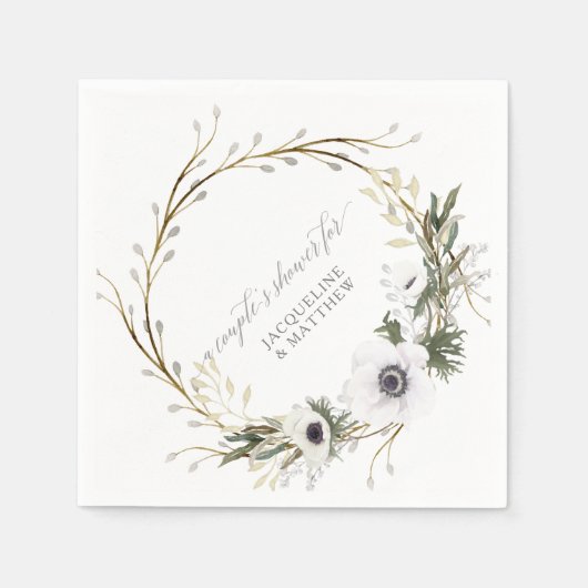 Paare Brautparty Blumenreath Anemone Rustikal Serviette (Vorderseite)