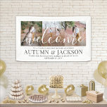 Paare Brautparty Elegante 3 Foto Willkommen Banner<br><div class="desc">Herzlich willkommen in einem stilvollen Polterabend für Paare mit einem eleganten, individuellen 3-Foto Collage Party Banner. Bilder und Text sind einfach zu personalisieren. (IMAGE PLACEMENT TIP: Eine einfache Möglichkeit, ein Foto genau so zu zentrieren, wie Sie es gewollt haben, ist es, es einzuschneiden, bevor Sie es auf die Zazzle-Website hochladen.)...</div>