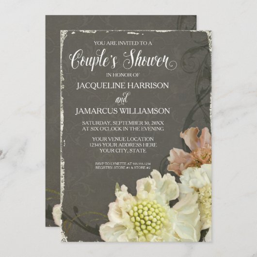 Paare Brautparty Party Moderne Blume Kunst Einladung (Vorne/Hinten)