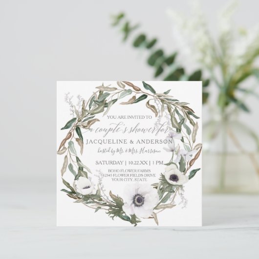 Paare Brautparty Rustikale Anemone Olivenhaine Einladung (Stehend Vorderseite)