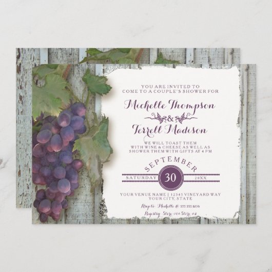 Paare Brautparty Weintrauben Themengebiet Einladung (Vorne/Hinten)