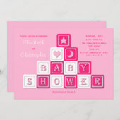 Paare Coed Baby Dusche Einladung Pink Blöcke (Vorne/Hinten)