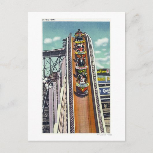 Paare, die die Flying Turns Ride hinunter gehen Postkarte (Vorderseite)