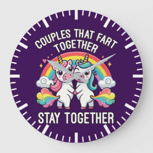 Paare, die gemeinsam die Furz Bleibe - Einhorn Große Wanduhr