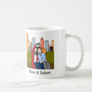 Paare, die selfie- personalisierte Cartoon-Tasse Kaffeetasse