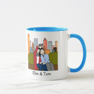 Paare, die selfie- personalisierte Cartoon-Tasse Tasse