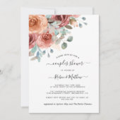 Paare Dusche, duschiges Blau, Pfirsichbäume Einladung (Vorderseite)