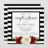 Paare Dusche Einladung Schwarz-weiße Streifen Rose (Vorne/Hinten)