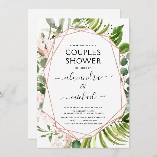 Paare Dusche Eukalyptus Greenery Geometric Einladung (Vorne/Hinten)
