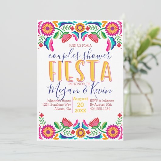Paare Dusche Fiesta Einladung, Einladung (Stehend Vorderseite)