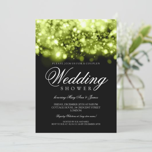 Paare Dusche funkelnde Licht Limon Schwarz Einladung (Stehend Vorderseite)