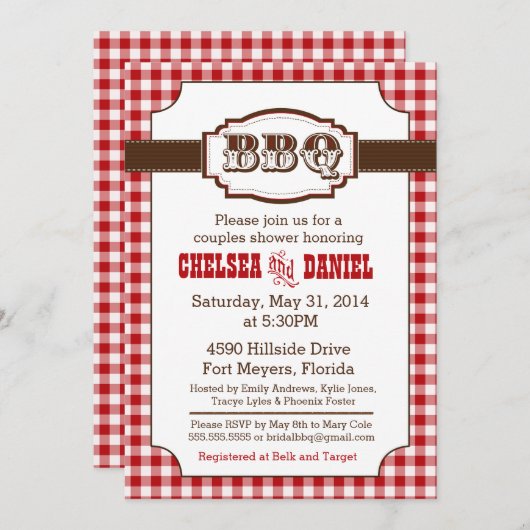 Paare Dusche GRILLEN Einladung, Rustikales Land Einladung (Vorne/Hinten)