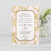 Paare Dusche Marmorpapier Rose Gold Pink Einladung (Stehend Vorderseite)