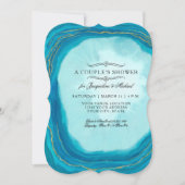 Paare Dusche Moderne einfache Geode Blue Typografi Einladung (Vorderseite)