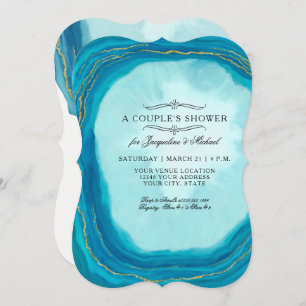 Paare Dusche Moderne einfache Geode Blue Typografi Einladung