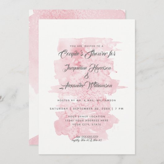 Paare Dusche Modernes einfaches Watercolor Wash Pi Einladung (Vorne/Hinten)