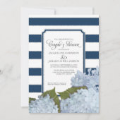 Paare Dusche Navy Blue Hydrangea Script Art Deco Einladung (Vorderseite)